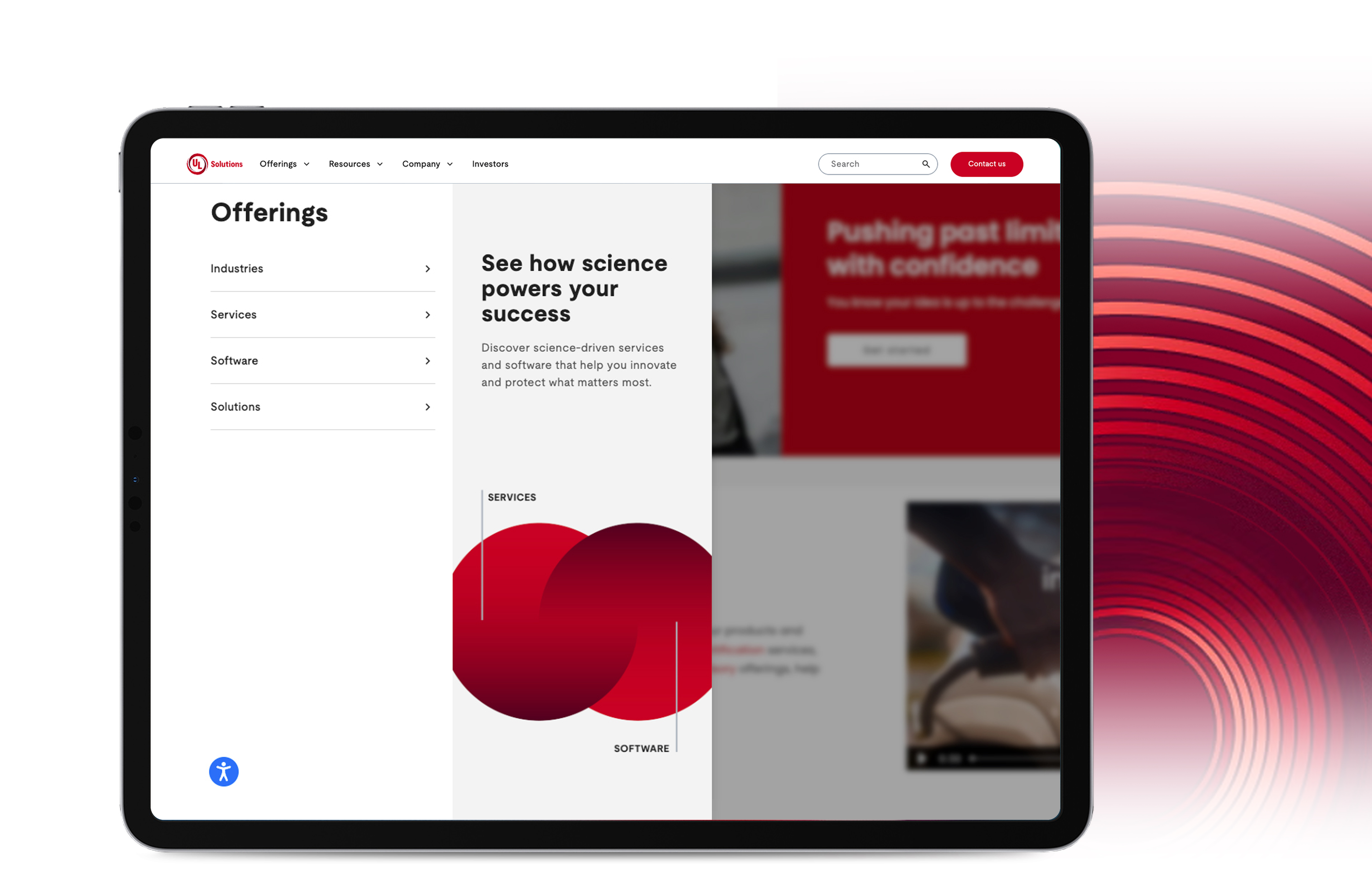 UL Solutions navigation shown across desktop and mobile, with the updated menu structure for offerings and industries.